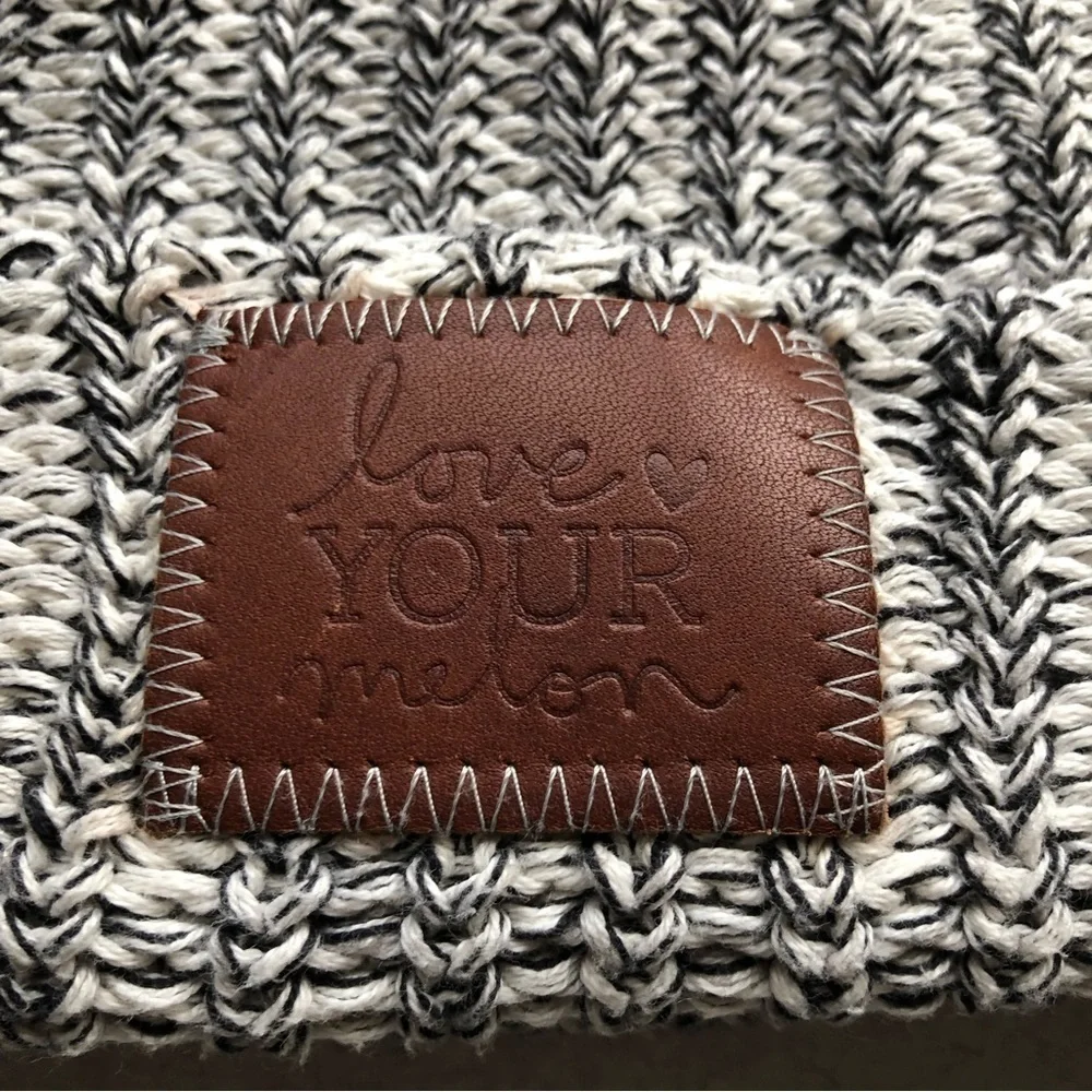 Love Your Melon Thick Knit Cuffed LOGO Beanie Black White